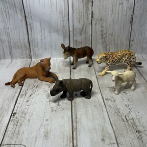 Vintage Schleich Animal Lot of 5 Jaguar Lion Rhino Lamb 2000s Y2K